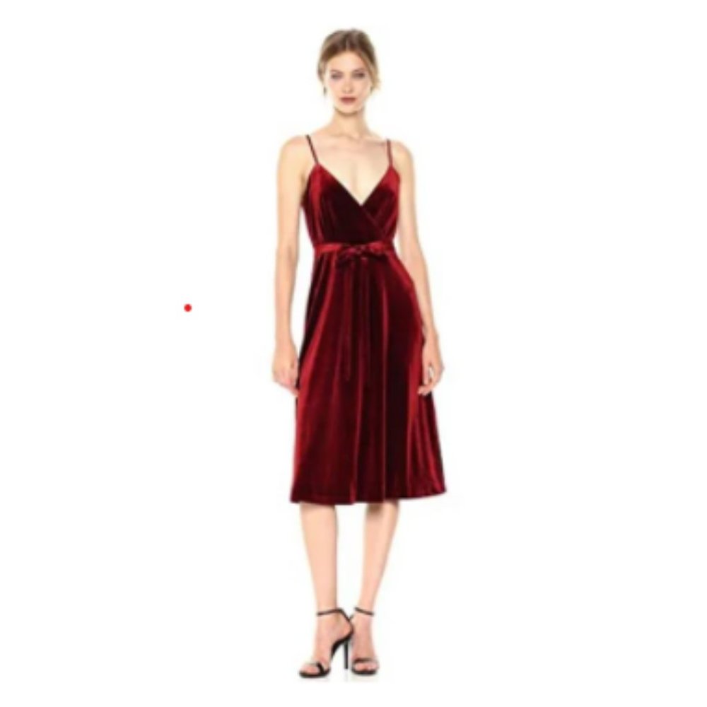 ALI & JAY Red Velvet Faux Wrap Midi Dress